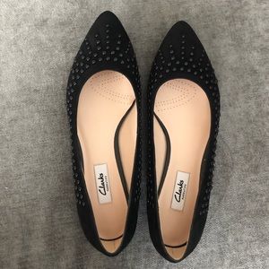 Clark’s Amulet Crystal Black Suede Flats Sz 9 NIB